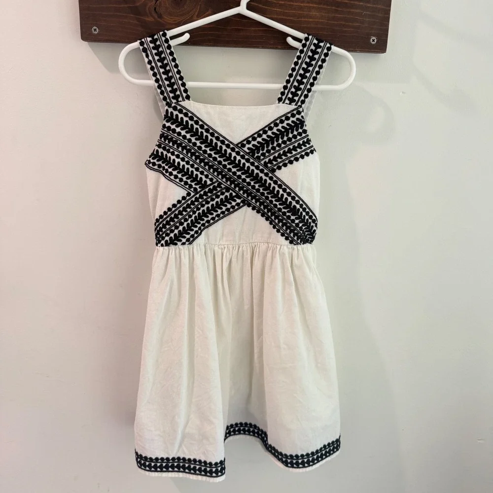 MNG Kids Girls White‎ Embroidered Cotton Sundress Black Trim Size 5 110cm